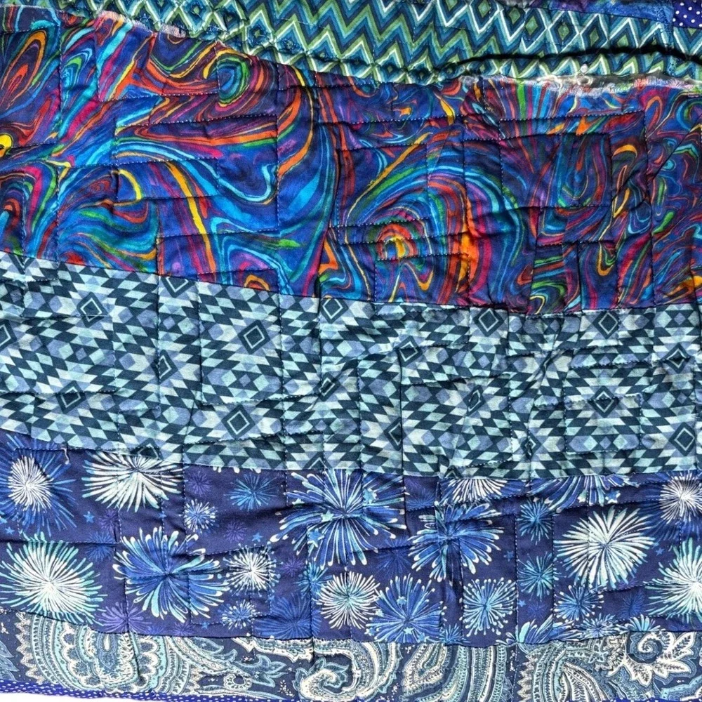 Handmade Batik Quilt Multicolor Cotton‎ 78x70 Bohemian Patchwork Jelly Roll